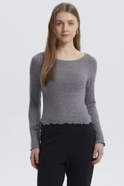 Polera Mujer Juvenil Cuello Bote Recogido Gris Melange