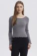 Polera Mujer Juvenil Cuello Bote Recogido Gris Melange