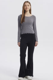 Polera Mujer Juvenil Cuello Bote Recogido Gris Melange