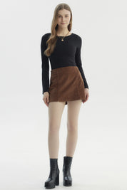 Falda Mujer Cotelé Abertura Camel