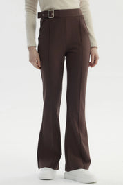 Pantalón Mujer Aplicación Hebilla Chocolate