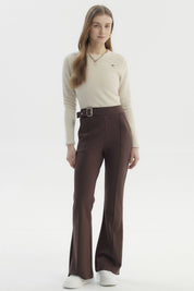 Pantalón Mujer Aplicación Hebilla Chocolate