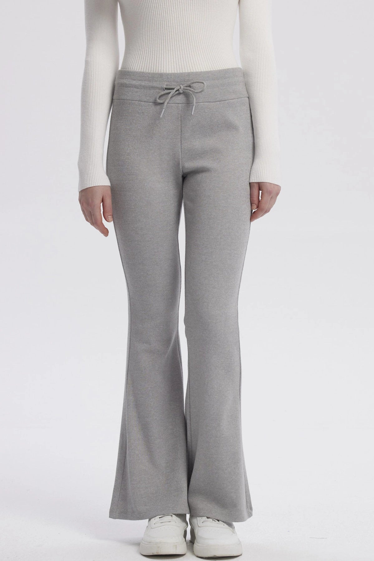 Pantalón Mujer Tejido Flare Gris Melange