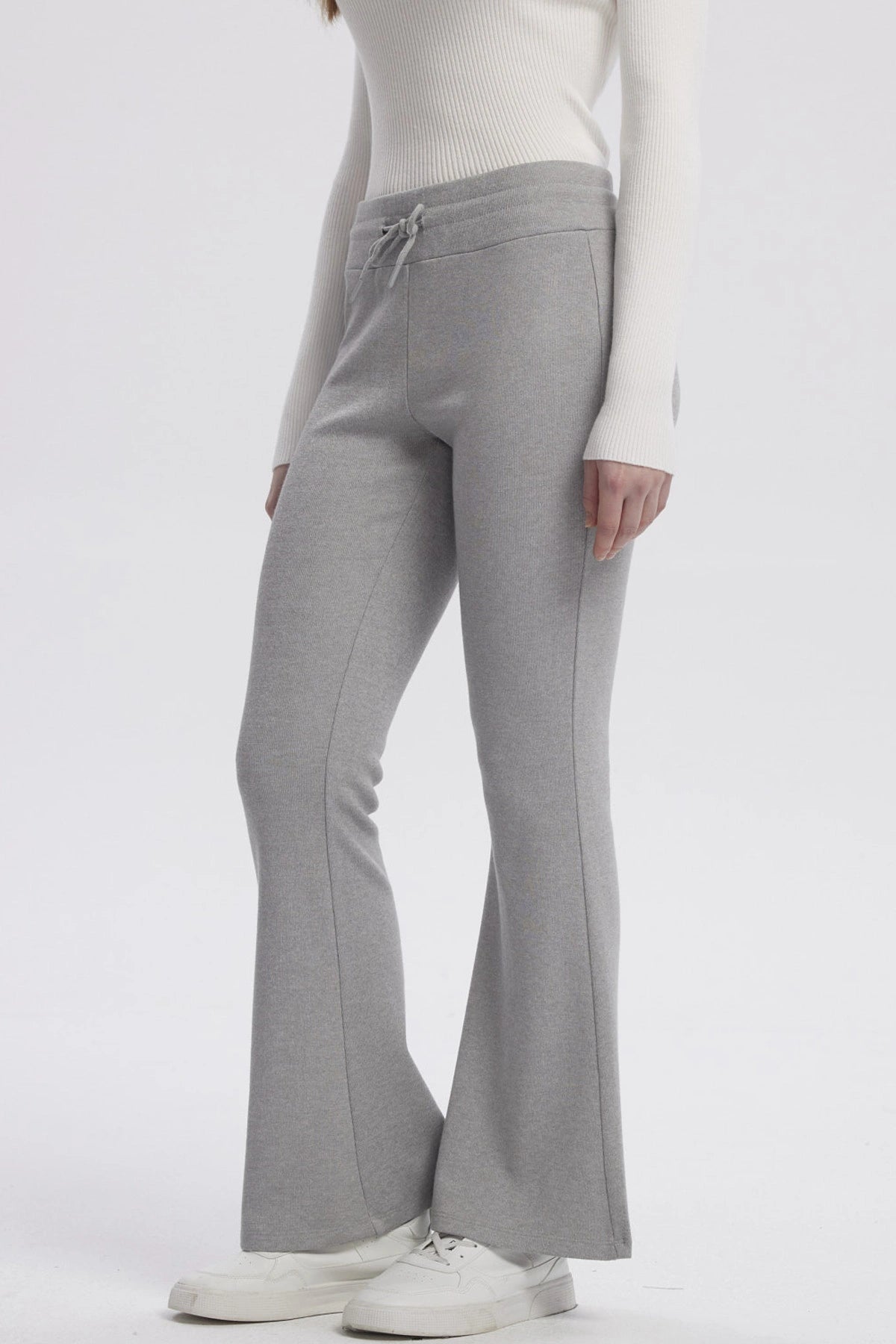Pantalón Mujer Tejido Flare Gris Melange