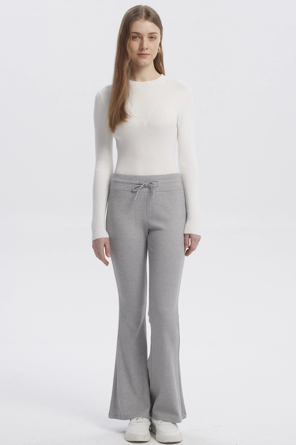 Pantalón Mujer Tejido Flare Gris Melange