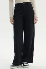 Pantalón Mujer Wide Leg Cotelé Negro