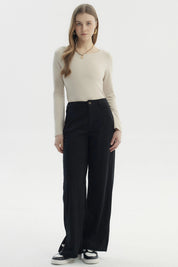 Pantalón Mujer Wide Leg Cotelé Negro