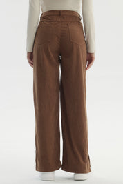 Pantalón Mujer Wide Leg Cotelé Camel