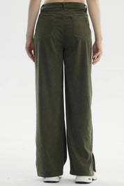 Pantalón Mujer Wide Leg Cotelé Verde Militar