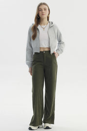 Pantalón Mujer Wide Leg Cotelé Verde Militar