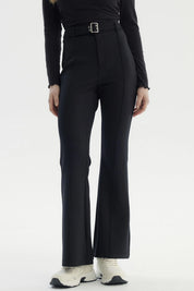 Pantalón Mujer Flare Cinturón Negro