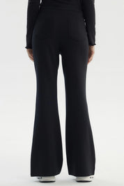 Pantalón Mujer Flare Cinturón Negro