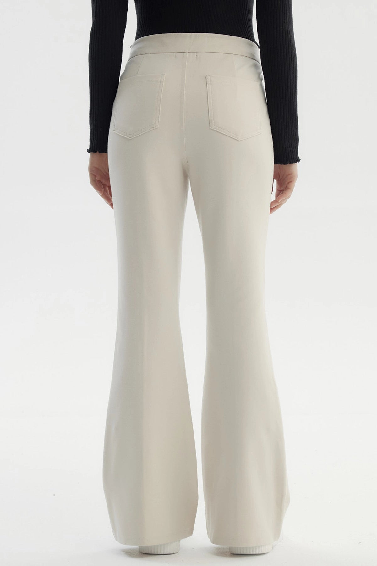 Pantalón Mujer Flare Cinturón Beige Claro