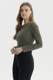 Polera Mujer Cierre Delantero Verde Militar
