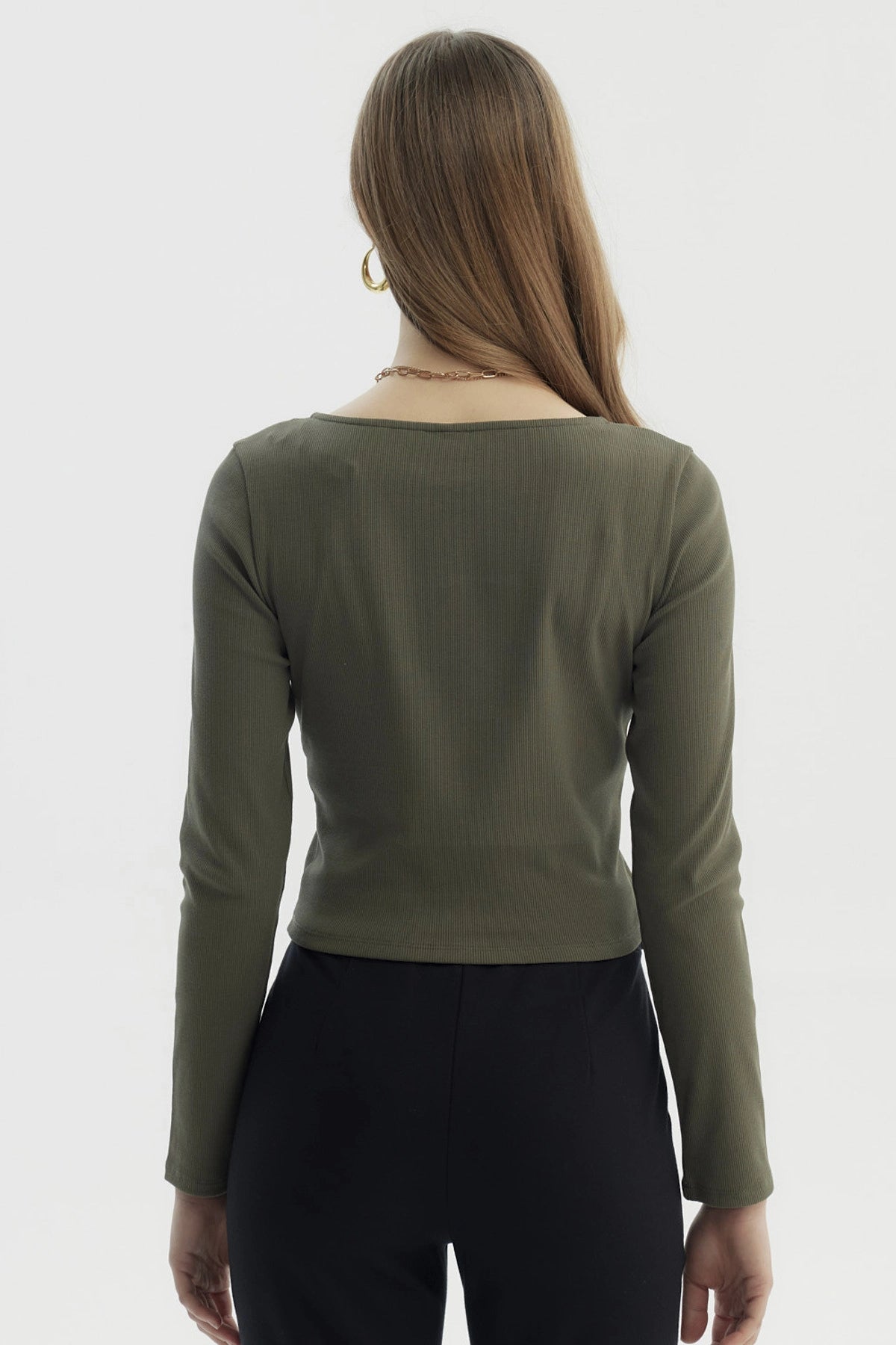 Polera Mujer Cierre Delantero Verde Militar