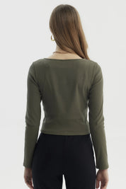Polera Mujer Cierre Delantero Verde Militar