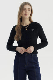 Polera Mujer Con Textura Afelpada Negro