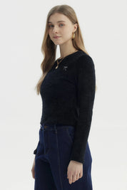 Polera Mujer Con Textura Afelpada Negro
