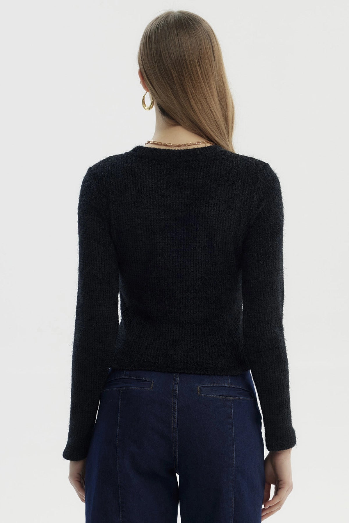 Polera Mujer Con Textura Afelpada Negro