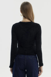 Polera Mujer Con Textura Afelpada Negro