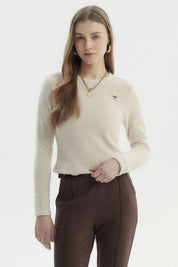 Polera Mujer Con Textura Afelpada Beige Claro
