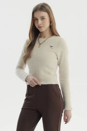 Polera Mujer Con Textura Afelpada Beige Claro