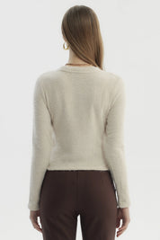 Polera Mujer Con Textura Afelpada Beige Claro