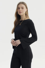 Polera Mujer Flare Recogidos Negro