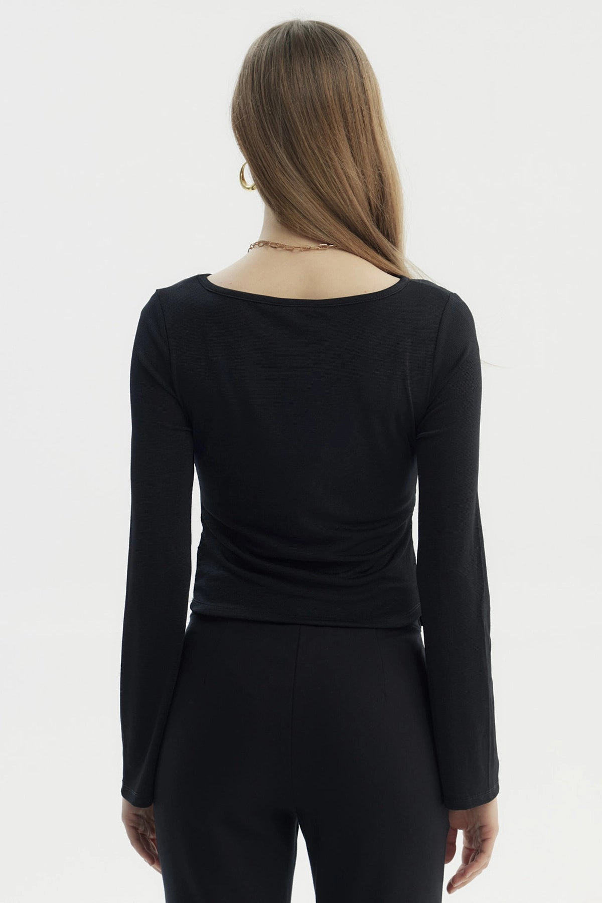 Polera Mujer Flare Recogidos Negro