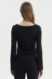 Polera Mujer Flare Recogidos Negro