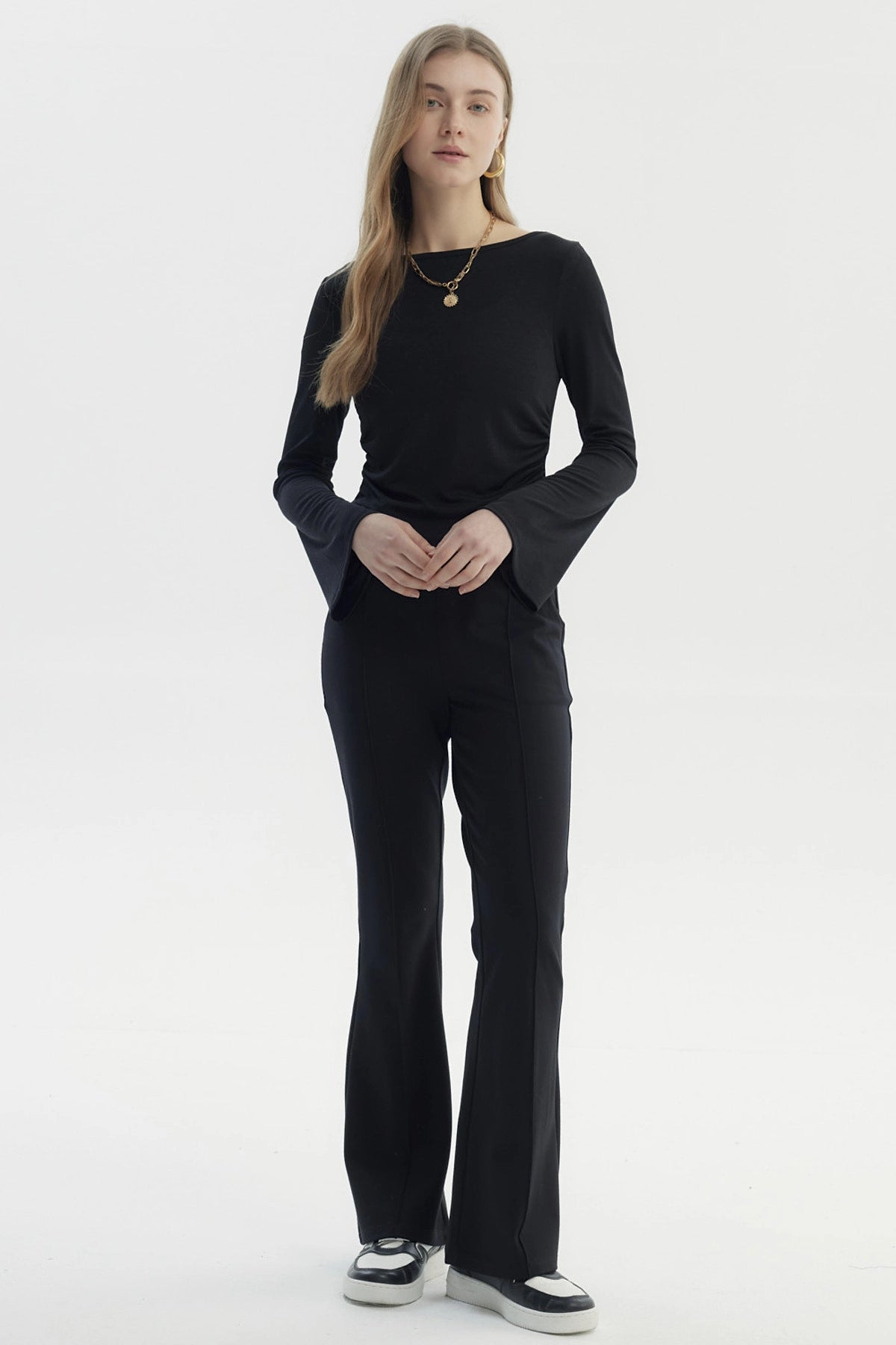 Polera Mujer Flare Recogidos Negro