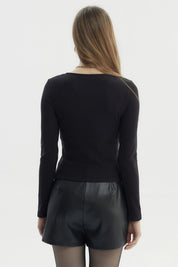 Polera Mujer Cortes Roule Negro