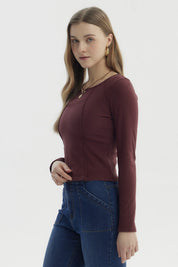 Polera Mujer Cortes Roule Burdeo
