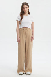 Pantalón Mujer Wide Leg Beige