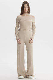 Pantalón Mujer Wide Leg Beige