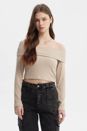 Polera Mujer Slim Hombro Descubierto Beige