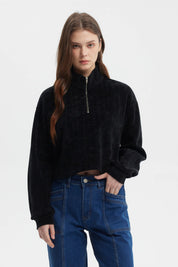 Polerón Mujer Slim Half Zipper Negro
