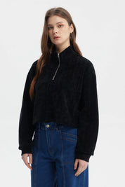 Polerón Mujer Slim Half Zipper Negro