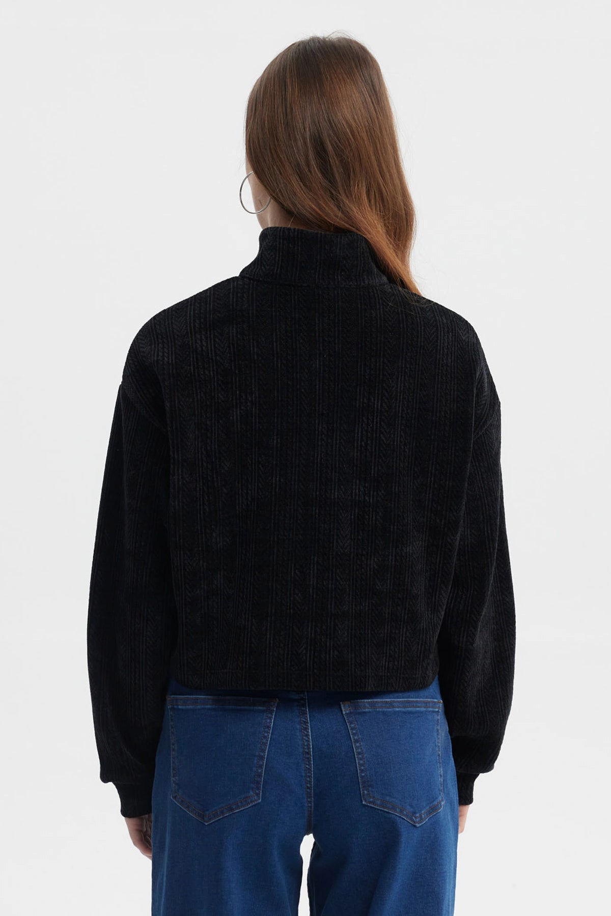 Polerón Mujer Slim Half Zipper Negro