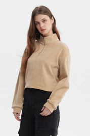 Polerón Mujer Slim Half Zipper Beige