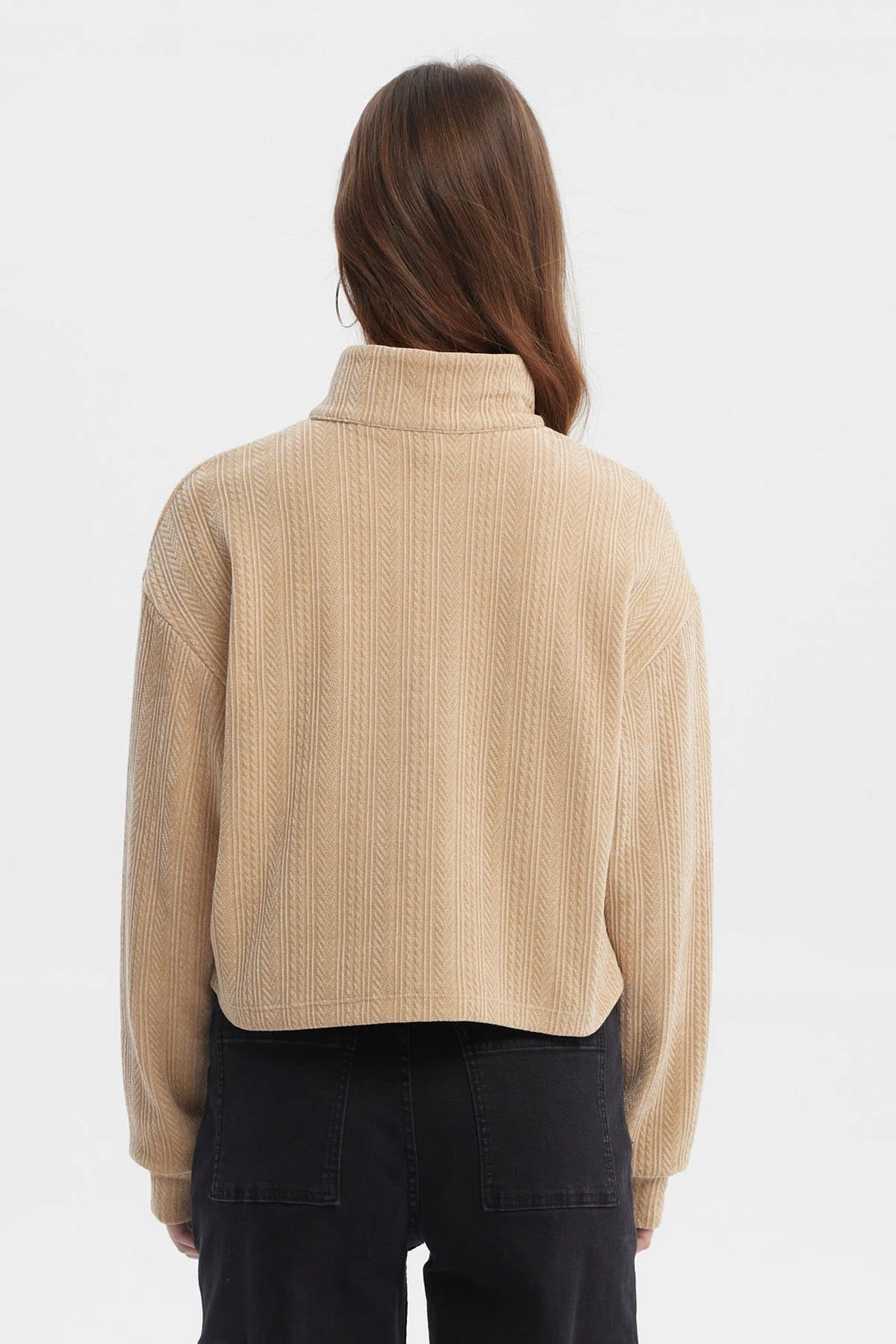 Polerón Mujer Slim Half Zipper Beige