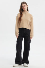 Polerón Mujer Slim Half Zipper Beige
