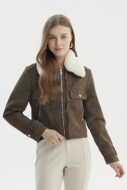 Chaqueta Mujer Cuello Camisero Café