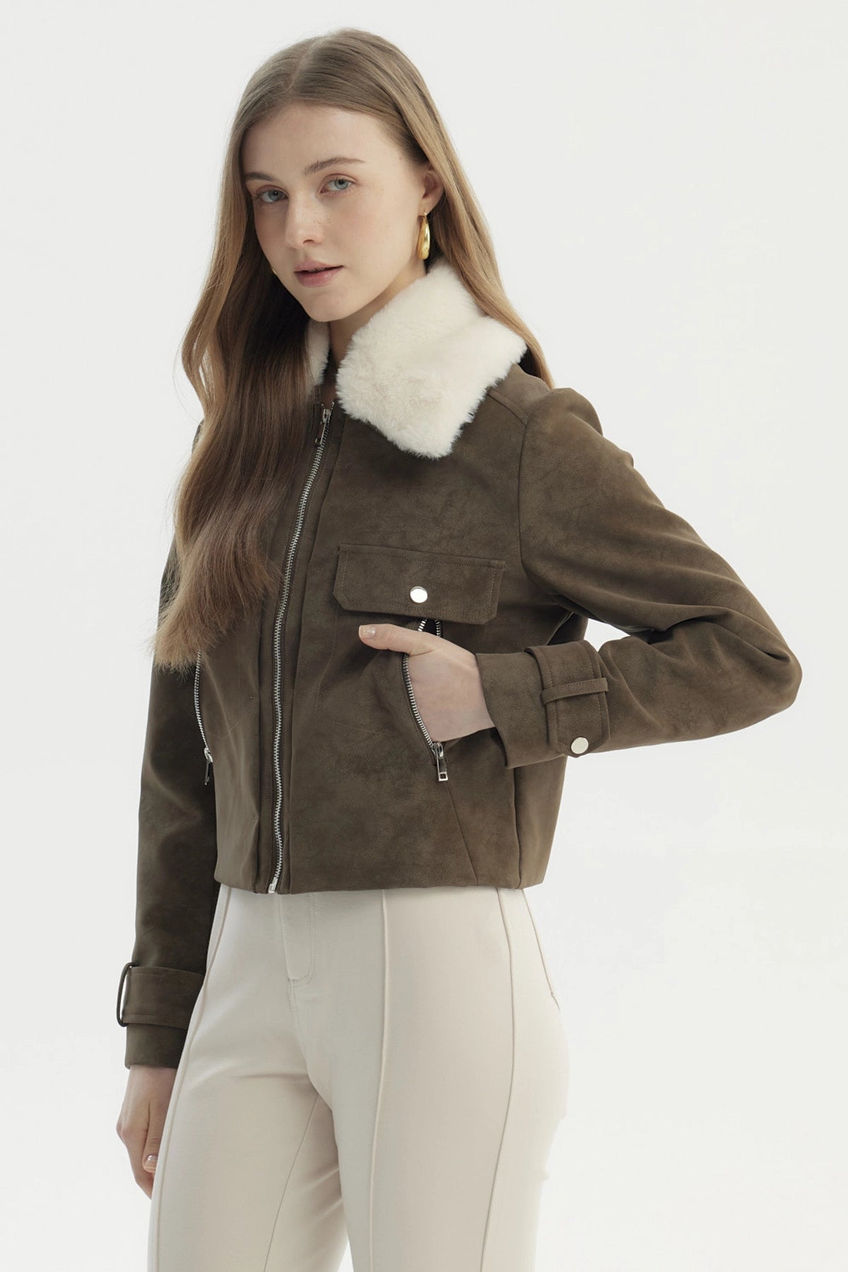 Chaqueta Mujer Cuello Camisero Café