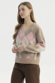 Sweater Mujer Slim Cuello V Beige