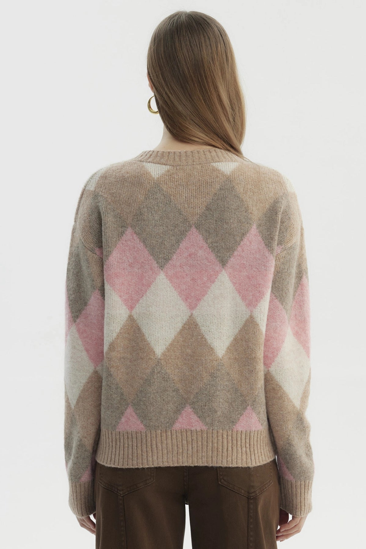 Sweater Mujer Slim Cuello V Beige