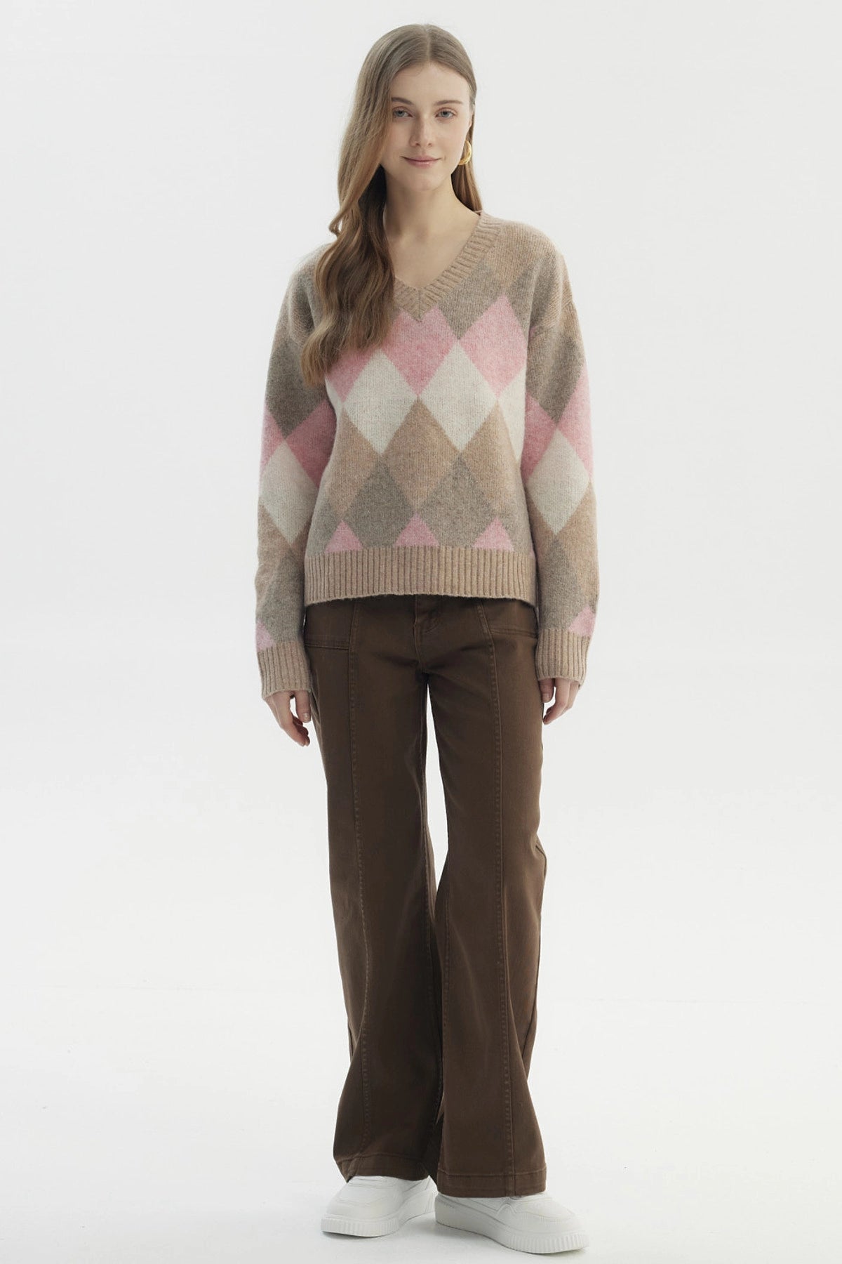 Sweater Mujer Slim Cuello V Beige