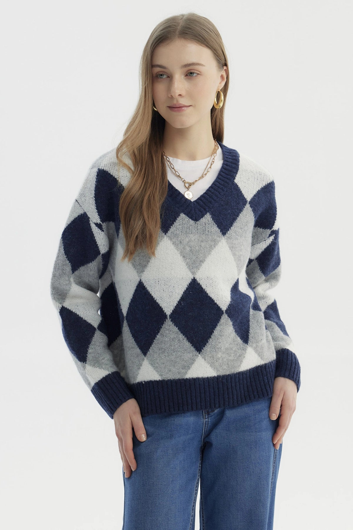 Sweater Mujer Slim Cuello V Gris