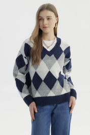 Sweater Mujer Slim Cuello V Gris