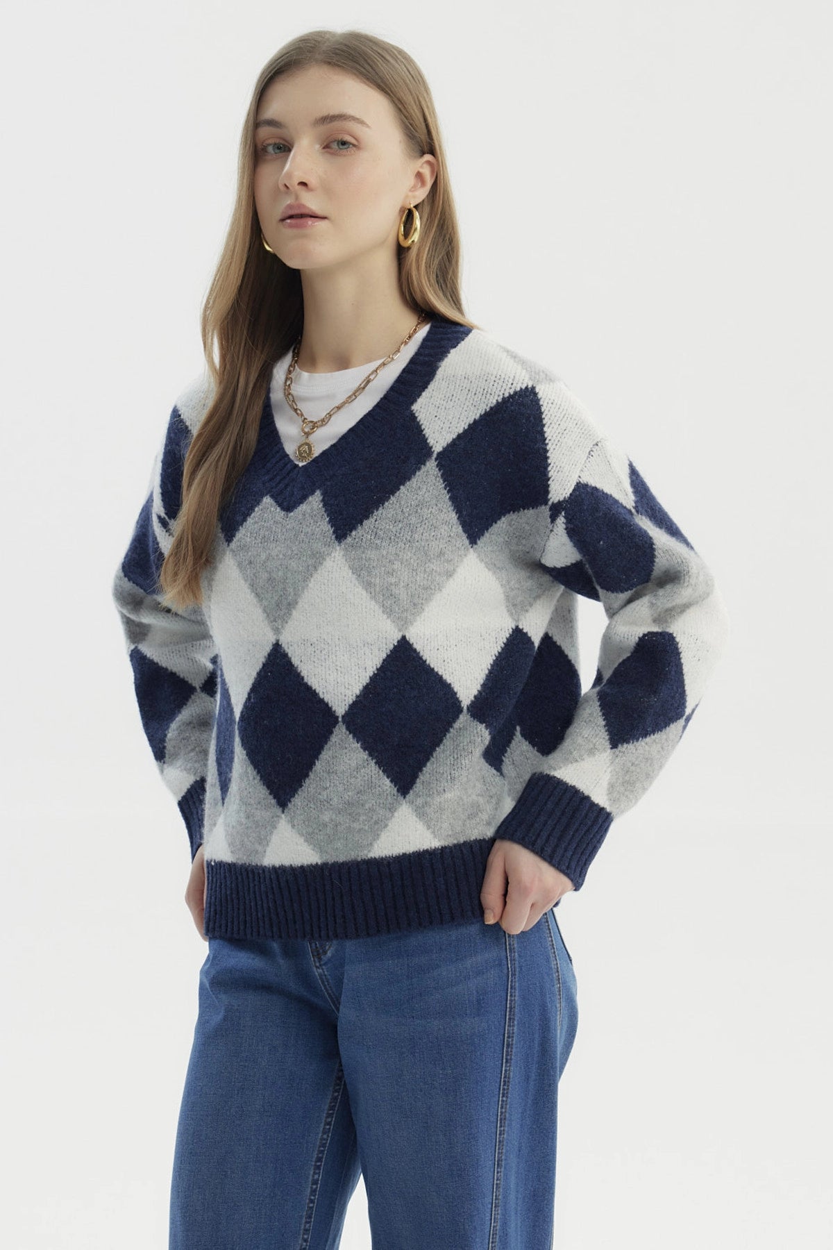 Sweater Mujer Slim Cuello V Gris